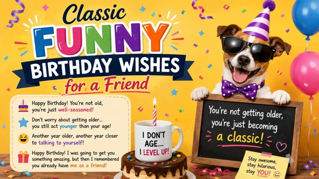 Classic Funny Birthday Wishes for a Friend