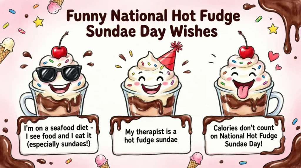 Funny National Hot Fudge Sundae Day Wishes