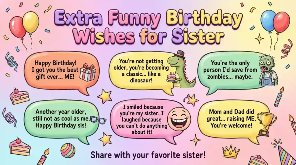Extra Funny Birthday Wishes for Sister