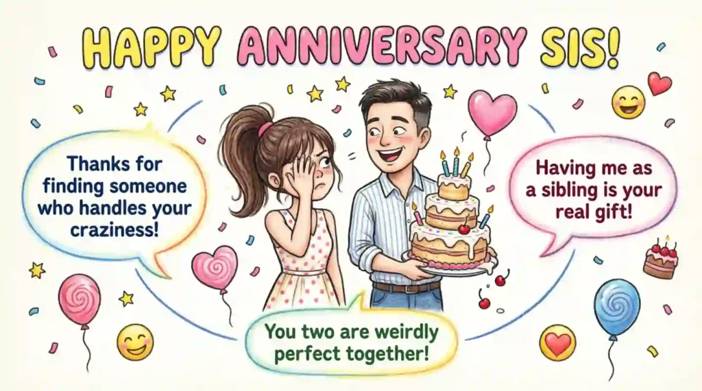 Funny Happy Anniversary Wishes for Sister
